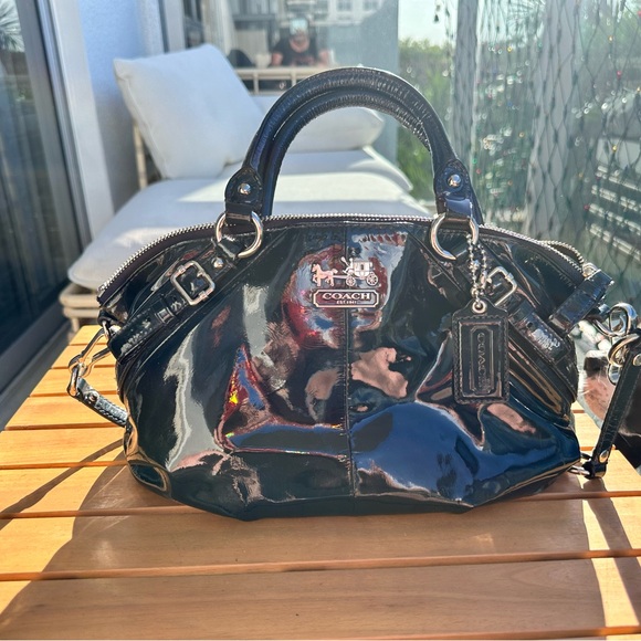 Coach Handbags - Coach Sophia Bag Medium Blue Patent Leather